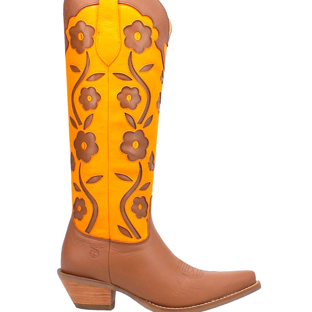 Dingo Brown and Orange Floral Cowboy Boots